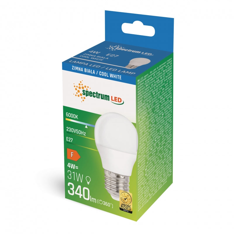 Spectrum LED Bulb G45 E27 4W 230V 6000K Cold White 340 lumens 160° beam non dimmable