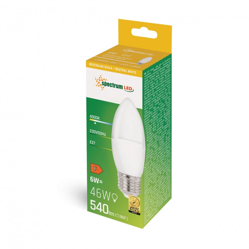 Lampadina a candela LED Spectrum C37 E27 6W 4000K 540 lumen Bianco Neutro 230V non dimmerabile per interni