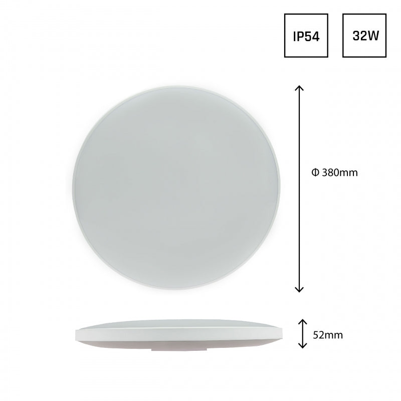 Plafoniera LED Spectrum 32W 6000K 230V IP54 rotonda Bianco Nero 3450 lumen fascio 115° montaggio a superficie
