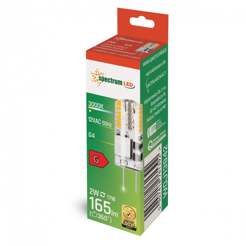 Lampadina a capsula Spectrum LED G4 12V 2W bianco caldo 3000K in silicone 165 lumen fascio 270° non dimmerabile