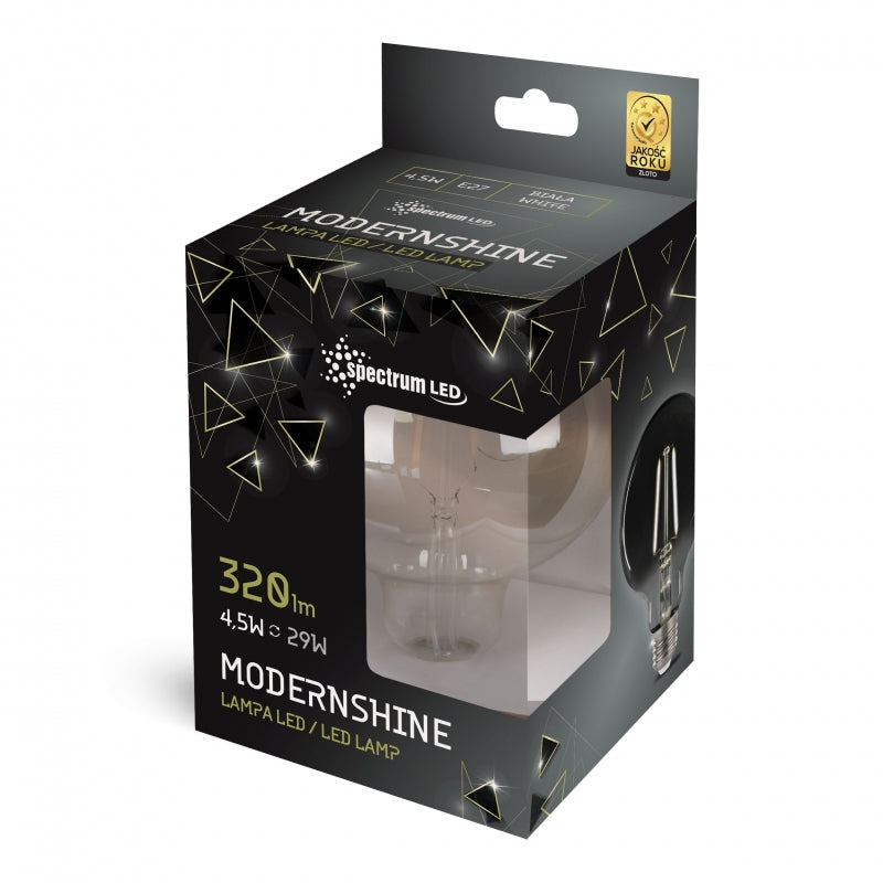 Spectrum LED Globo G125 E27 230V 4.5W 4000K Bianco Neutro COG Filamento Vetro Fumè Iridescenza Nera