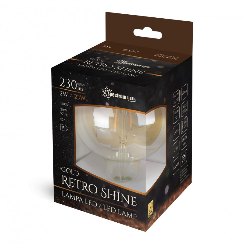 Spectrum LED Globo G125 E27 2W 230V 2400K Bianco Caldo Retroshine filamento COG 230 lumen non dimmerabile