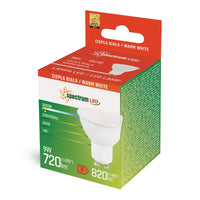 Lampadina Spectrum LED GU10 230V 9W 3000K Bianco Caldo 820 lumen non dimmerabile con copertura opalina Bianco