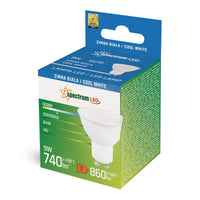 Spectrum LED GU10 bulb 230V 9W 6000K cool white 860 lumens non dimmable with milky cover White