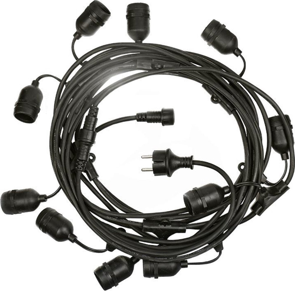 Spectrum LED string light 10m with 10x E27 sockets, outdoor festoon cable, optional LED bulbs