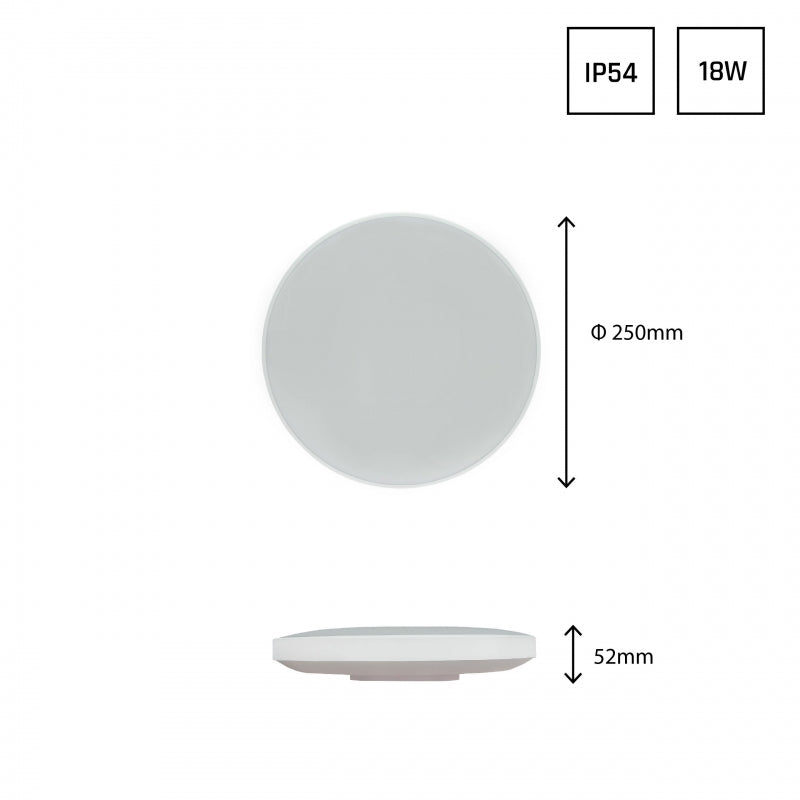 Plafoniera LED Spectrum a montaggio superficiale 18W 6000K 230V IP54 2050 lumen Bianco Nero tonda 250mm