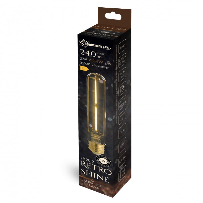 Lampadina Spectrum LED T30 E27 2W 230V filamento COG 240 lumen 2400K bianco caldo Retro Shine