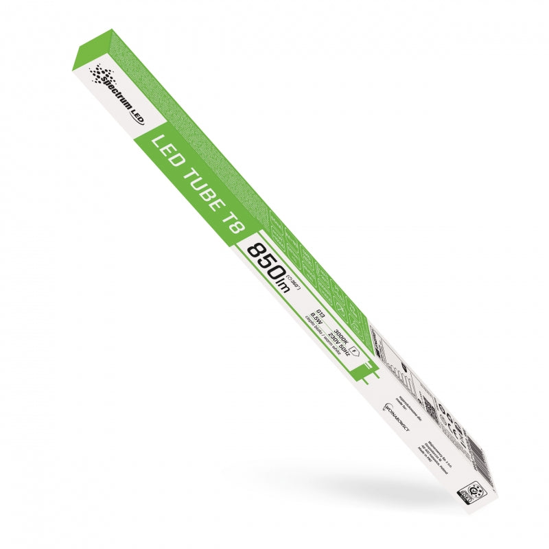 Spectrum Tubo LED T8 8.5W 3000K Bianco Caldo G13 600mm Vetro 850 lumen 230V 270° Illuminazione Interna