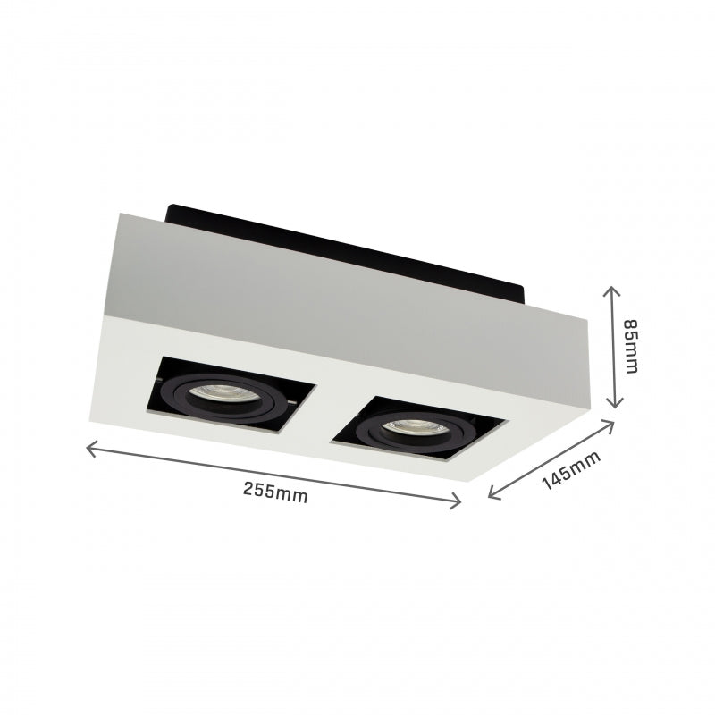 Faretto da soffitto a superficie Spectrum MIRORA GU10, 2x10W LED, 250V, IP20, orientabile, Alluminio Bianco Nero
