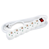 Tecnica Presa Multipla 6 Posti, Cavo in Rame 1.5mm² da 3m, 16A, 250V, Bianco con Interruttore e Protezione Bambini