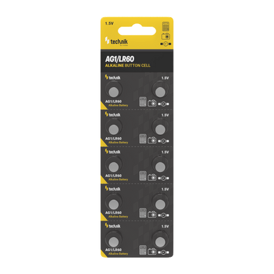 Technik Pila a Bottone Alcalina AG1 LR60 364 1.5V Confezione da 10 batterie a bottone affidabili per orologi ed elettronica