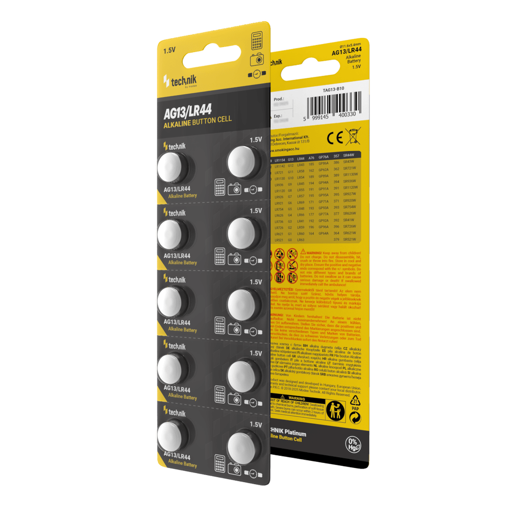 Tecnologia Platinum Alcalina AG13 LR44 A76 357 Batteria a Bottone 1.5V 155mAh B10 Confezione da 10