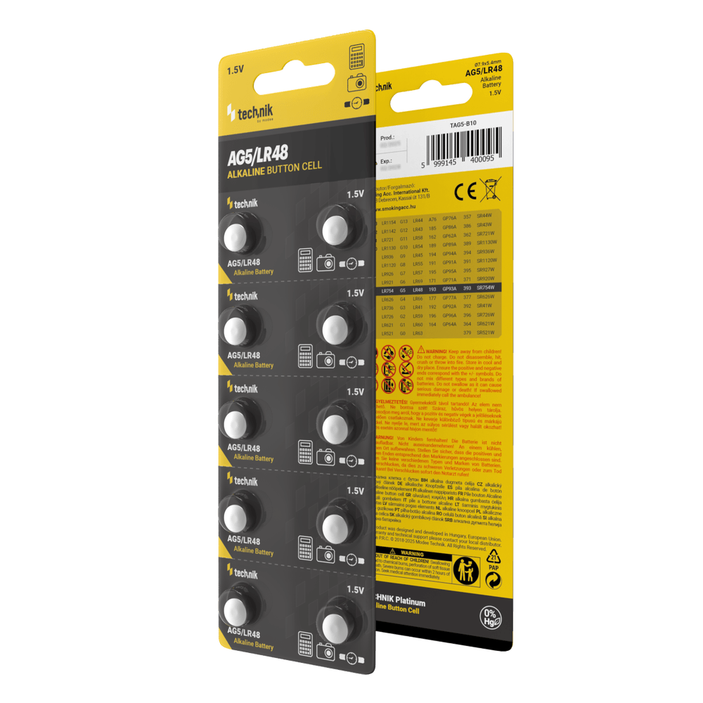 Technik Platinum Batteria a bottone alcalina AG5 LR48 193 393 1.5V Confezione da 10