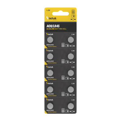Batteria a bottone alcalina Technik Platinum AG9 LR45 394 1.5V 40mAh confezione da 10
