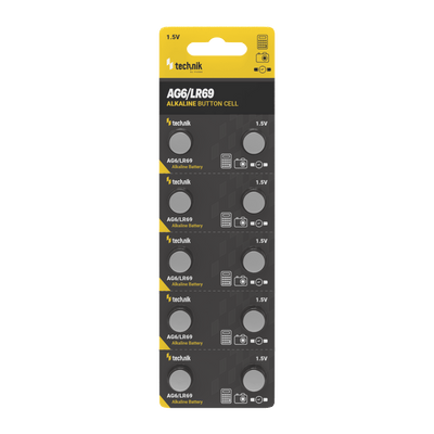 Batterie a bottone alcaline Technik Platinum 1.5V AG6 LR69 171 371 confezione da 10 per orologi ed elettronica
