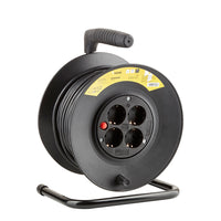 Technik Avvolgicavo Professionale 25m 1.5mm² 16A con 4 Prese EU e Interruttore Nero