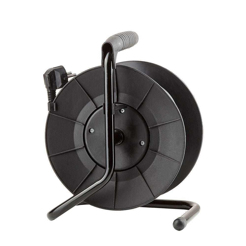 Technik Avvolgicavo Professionale 25m 1.5mm² 16A con 4 Prese EU e Interruttore Nero