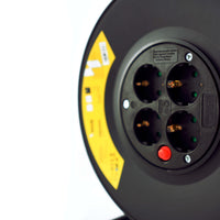 Technik Avvolgicavo Professionale 25m 1.5mm² 16A con 4 Prese EU e Interruttore Nero