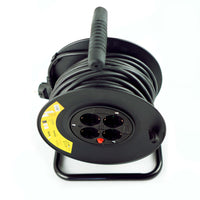 Technik Avvolgicavo Professionale 25m 1.5mm² 16A con 4 Prese EU e Interruttore Nero
