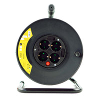 Technik Avvolgicavo Professionale 25m 1.5mm² 16A con 4 Prese EU e Interruttore Nero