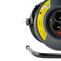 Technik Avvolgicavo Professionale 25m 1.5mm² 16A con 4 Prese EU e Interruttore Nero