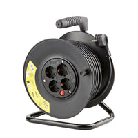 Technik Avvolgicavo Professionale 25m 1.5mm² 16A con 4 Prese EU e Interruttore Nero