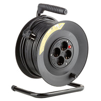 Technik Avvolgicavo Professionale 50m 1.5mm² Nero 16A 4 Prese con Interruttore Interno Esterno