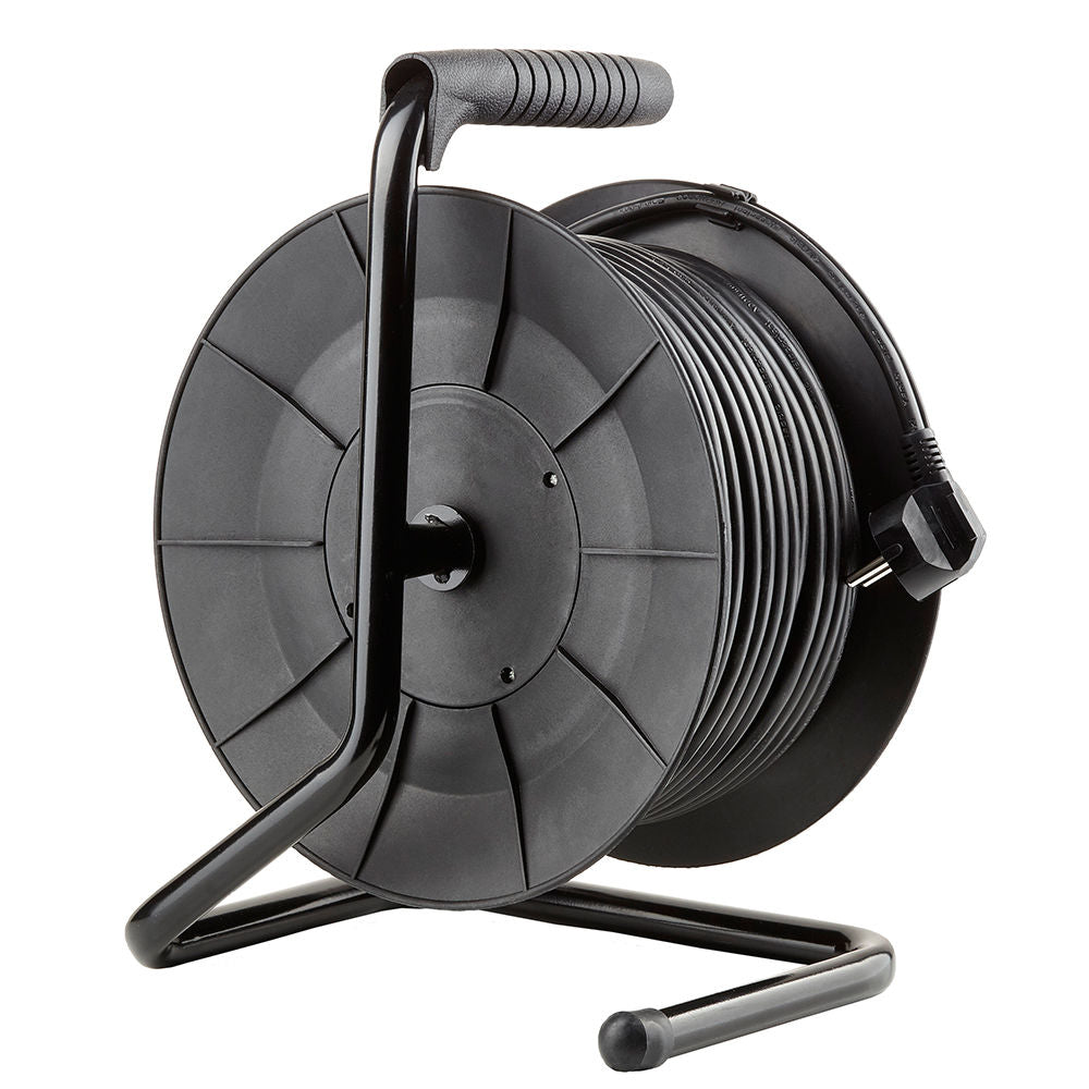 Technik Avvolgicavo Professionale 50m 1.5mm² Nero 16A 4 Prese con Interruttore Interno Esterno
