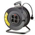 Technik Avvolgicavo Professionale 50m 1.5mm² Nero 16A 4 Prese con Interruttore Interno Esterno