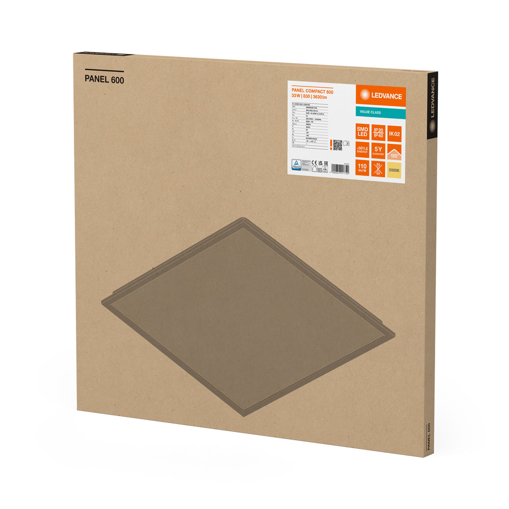 Pannello LED Tsong compatto 33W 3630 lumen 3000K 60x60cm Alluminio Bianco IP20 CRI 80 CE RoHS