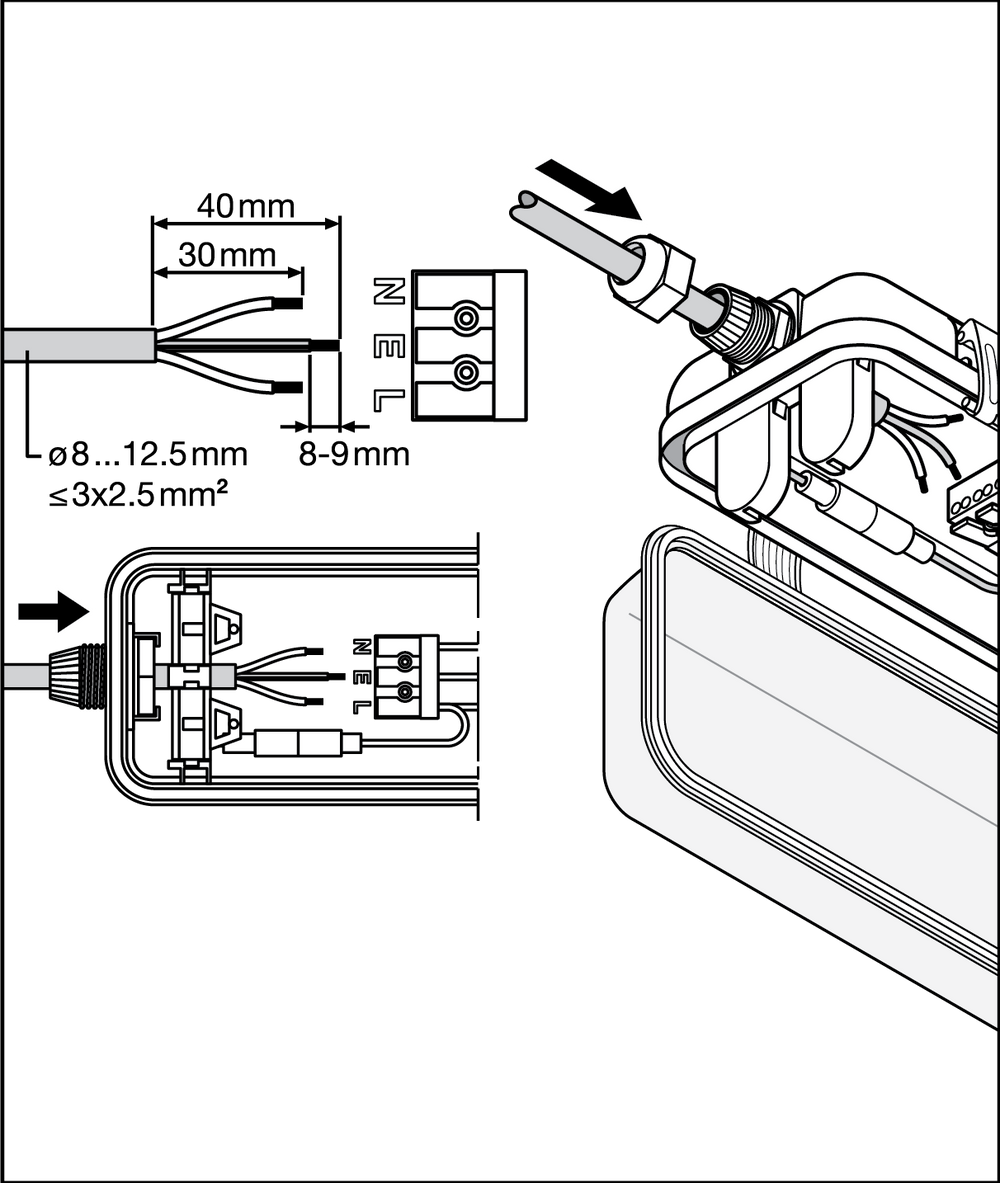Plafoniera a tubo LED Tsong 120cm IP65 impermeabile per due tubi LED, finitura in alluminio oro opaco