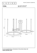 Lucide VIDAL lampada a sospensione LED 78 cm nero 120W 2700K dimmerabile