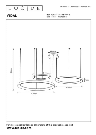 Lucide Vidal LED pendant light Ø78 cm 2700K matt gold