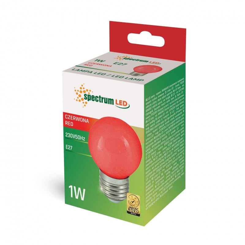 Spectrum LED G45 lamp red E27 230V 1W - energy-efficient ambient lighting, 17000h lifespan, 270° beam angle