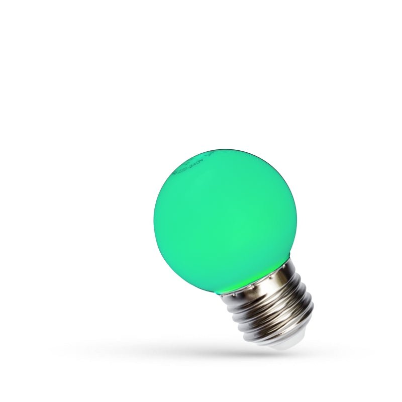 Spectrum LED lamp G45 green 1W with E27 fitting, 230V, 270° beam angle, 17000 hours, CRI 80, IP20, indoor use