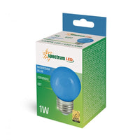 Spectrum LED bulb G45 E27 1W blue, 230V, 270° angle, 17000 hours, IP20, CRI 80 lumens, non-dimmable