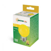 Spectrum LED lamp G45 E-27 1W yellow 230V - 270 degree light beam, 17000 hours, 45mm wide, IP20 indoor use