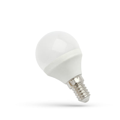Spectrum LED sfera G45 e-14 230V 6W 6000K, 560 lumen utili, luce bianca fredda, IP20, angolo di diffusione 160°, non dimmerabile