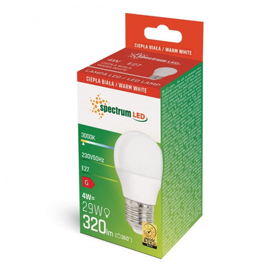 Spectrum LED G45 lamp E27 fitting 4W warm white 3000K 3200 lumen indoor lighting 160° beam angle