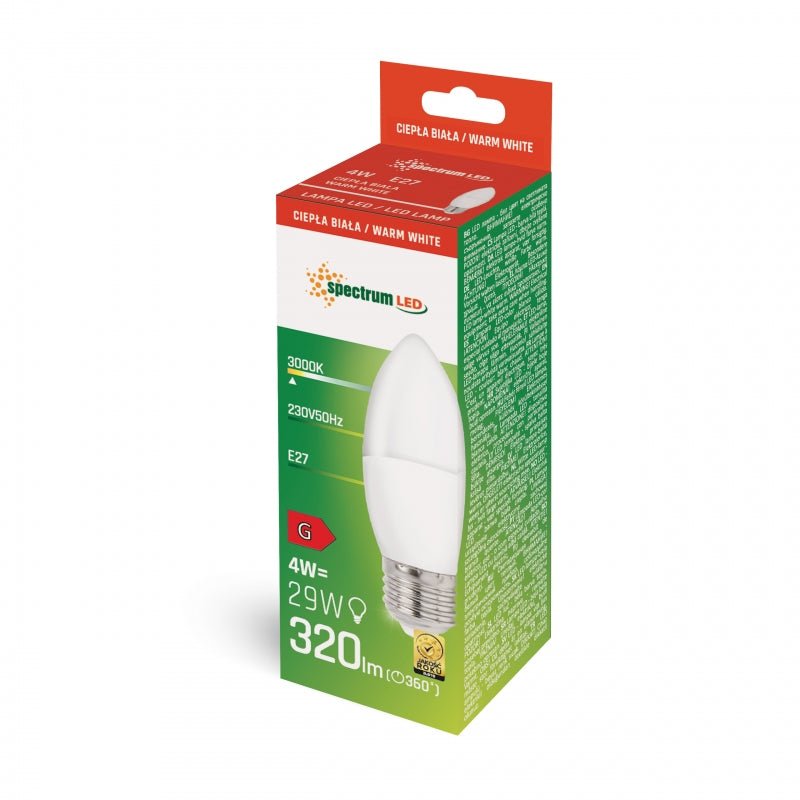 Lampada a candela LED Spectrum E27 bianco caldo 4W 3000K, 320 lumen, IP20, 230V, non dimmerabile, applicazione interna