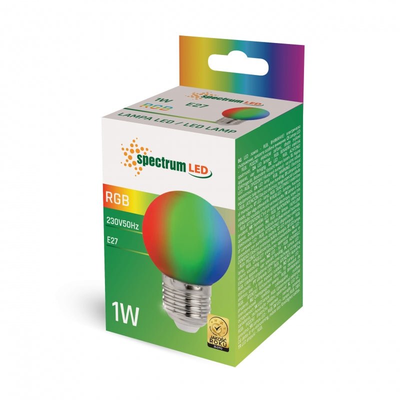 Lampada Spectrum LED a sfera G45 E27 RGB, 230V, 1W, 260° angolo, lunga durata, 400 lumen, non dimmerabile, uso interno
