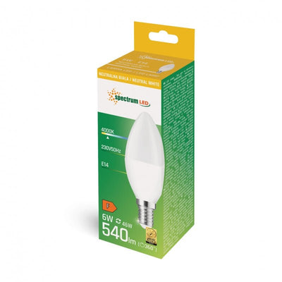 Spectrum LED Candle C37 E-14 230V 6W 4000K neutral white 540 lumen 160° beam angle IP20 energy-efficient