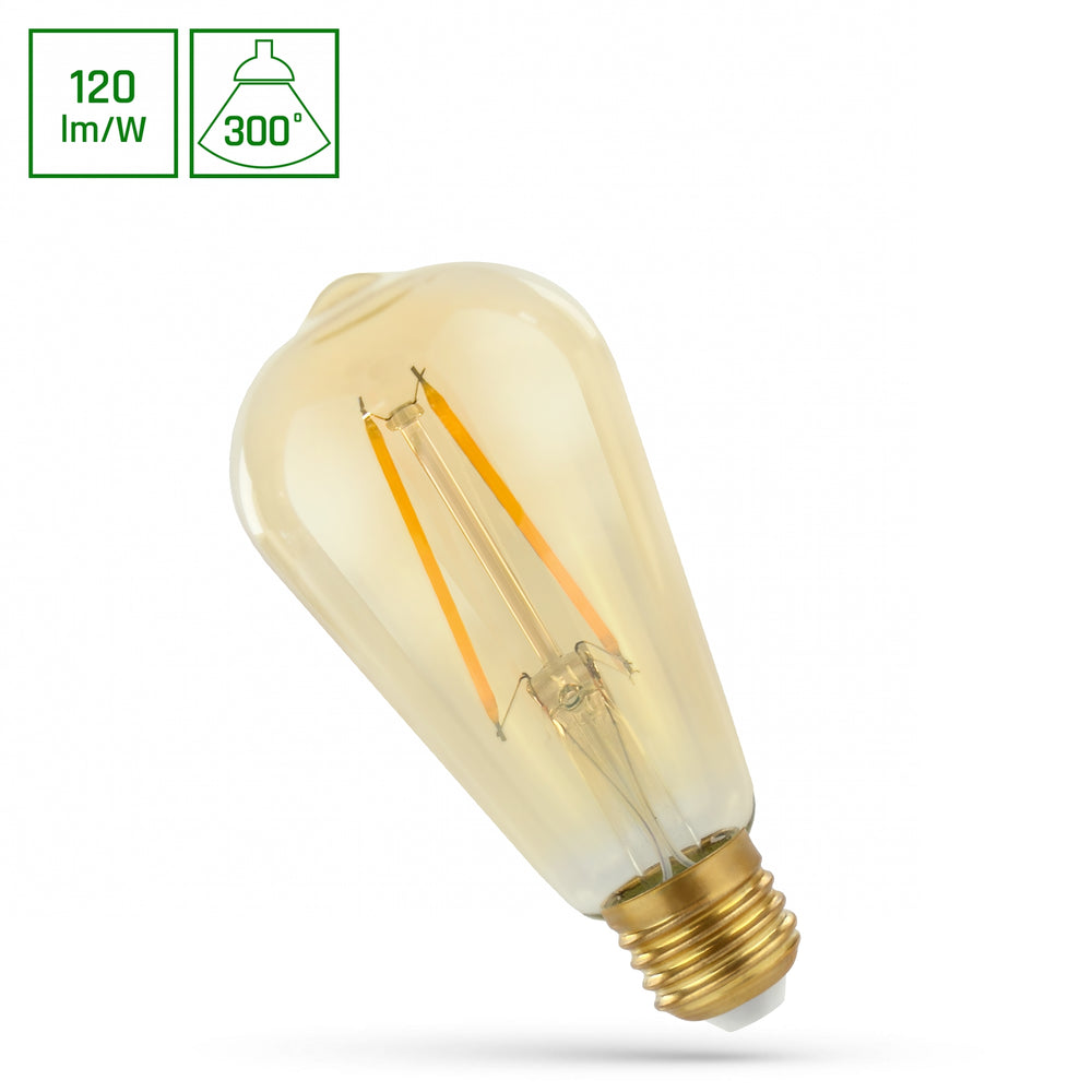 Lampada LED Spectrum E27 2W con 240 lumen e luce bianca calda 2400K, angolo di emissione di 300°, design retrò, durata di vita di 17000 ore
