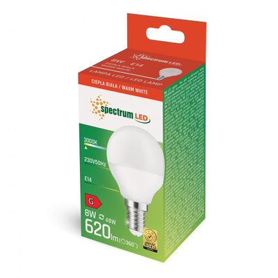 Lampadina LED Spectrum G45 bianco caldo 8W 230V E14 - 710 lumen, 3000K, IP20, non dimmerabile