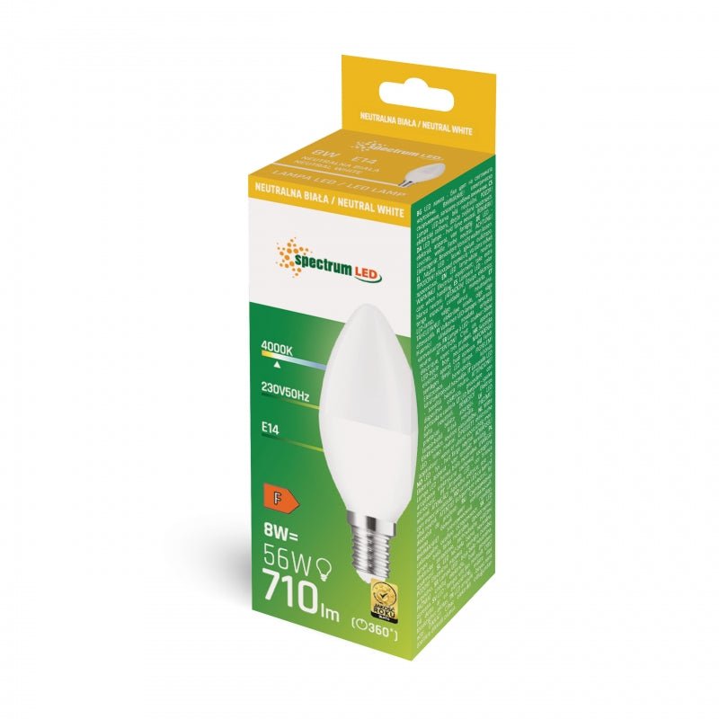 Spectrum LED candle lamp C37 E14 230V 8W 4000K non-dimmable energy-saving lamp 710 lumens 160° radiation angle