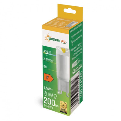 Spectrum LED G9 lamp 230V 2.5W 4000K neutral white, 200 lumens, 100° beam angle, ceramic, non-dimmable, CRI 80
