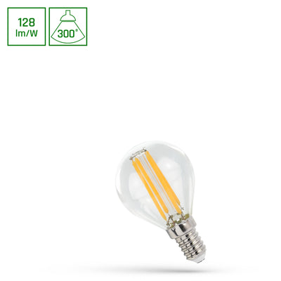 Lampada LED Spectrum e14 4000K bianco neutro 700 lumen, globo P45 trasparente, non dimmerabile, angolo di radiazione 300° 5.5W
