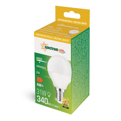 Lampada a sfera LED Spectrum G45 con attacco E14 230V 4W 4000K, 340 lumen, diffusione 160°, non dimmerabile, IP20