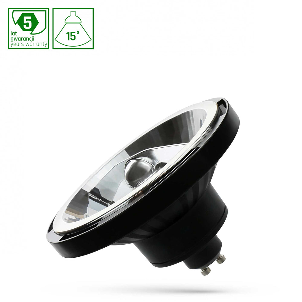 LED AR111 GU10 230V 12W COB 15° NW black spectrum lamp with 860 lumens and 4000K for intensely focused lighting