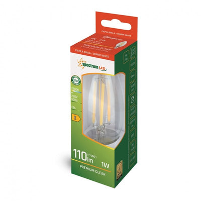 Candela led Spectrum C35 E14 230V 1W, 2700K bianco caldo, 110 lumen, ampio angolo di emissione 300°